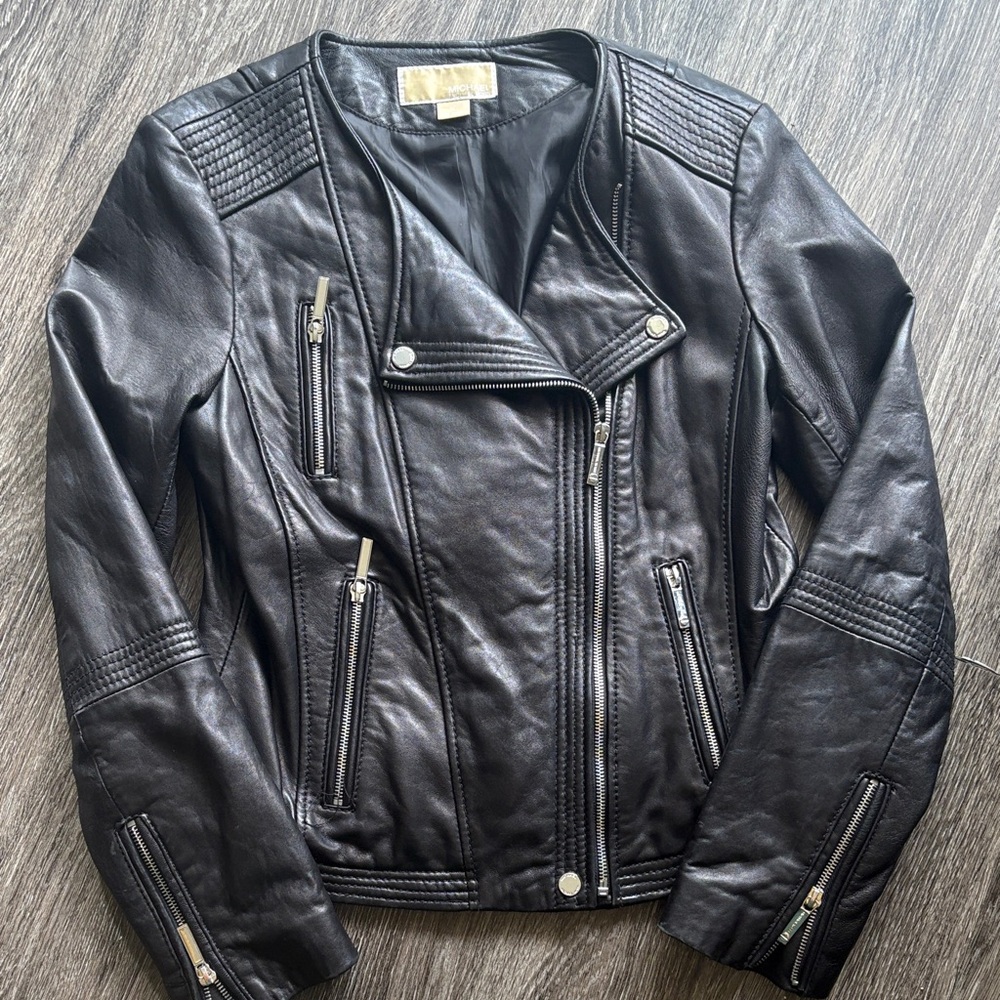 Michael Kors Leather Moto Jacket - Picture 2 of 11